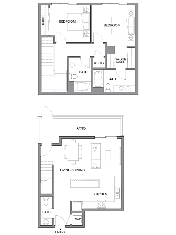 Floor plan layout diagram for 2V Townhome w/ Balcony
